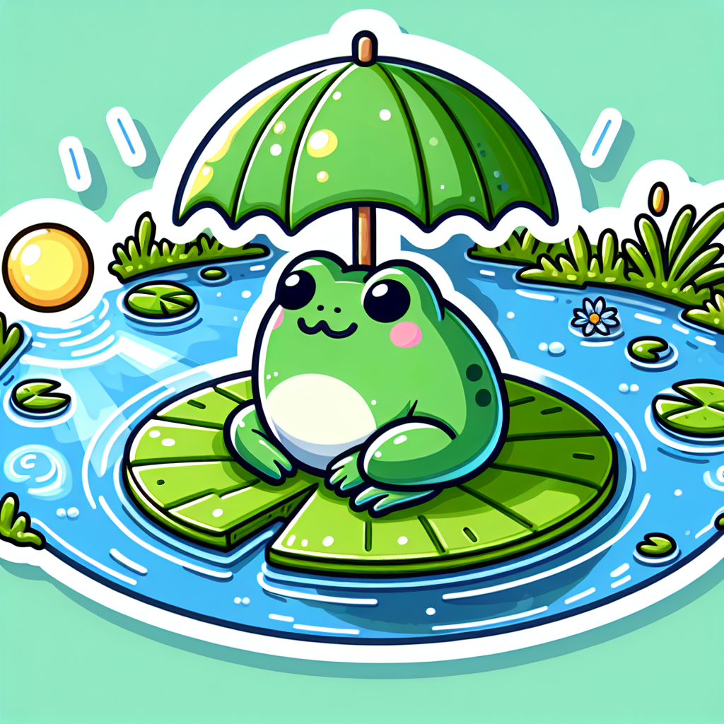 sticker-A frog on a floating lily pad with a tiny umbrella for shade-cute stickers-1733095784878